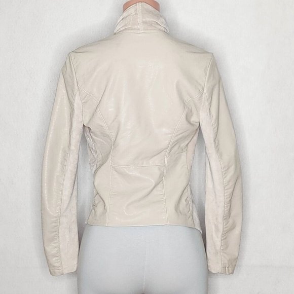 Blank NYC Faux Suede/Leather Moto Jacket XS or SM Beige Taupe Asymmetrical Zip - Picture 3 of 6